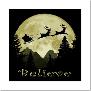 Santa Claus And Moon Believe Posters and Art